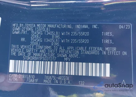 2023 Toyota Highlander Limited z USA, uszkodzony, nr VIN 5TDKDRBH1PS031317